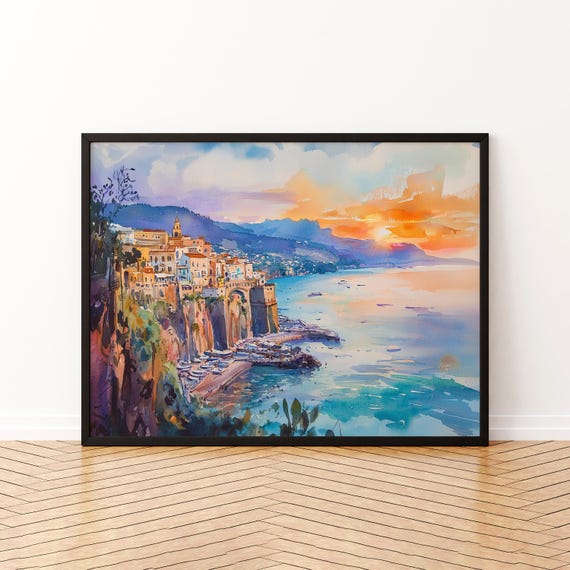 Sorrento Watercolor Poster Wall Art Hanging Home Dcor Gift Lovers Italy