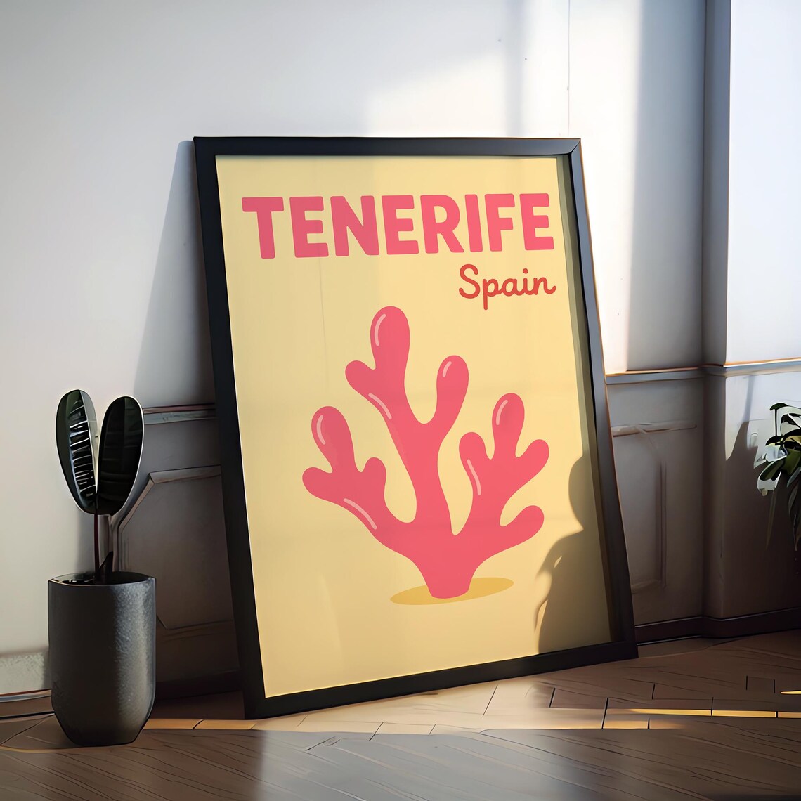 Tenerife Spain Pink Coral Reef Beach Preppy Island Travel Poster