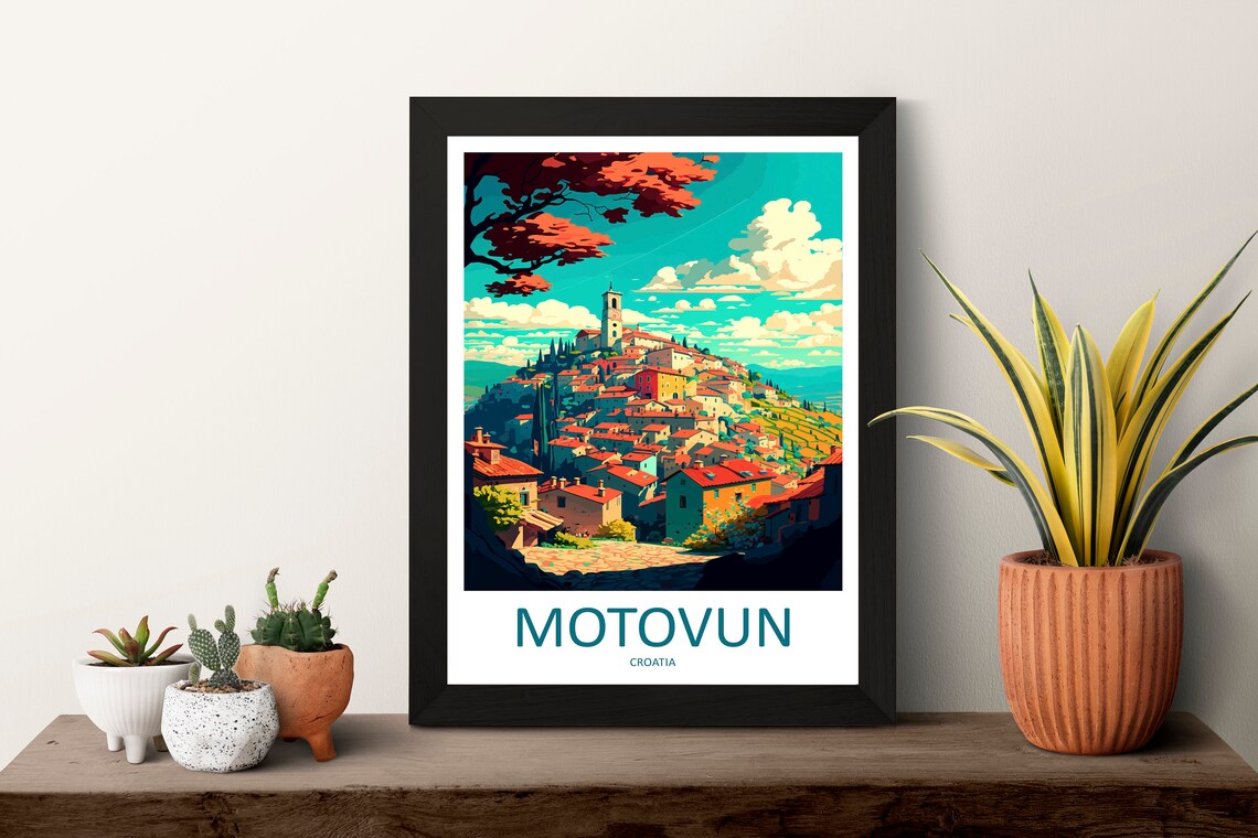 Motovun Hilltop Old Town Istria Croatia Sunset Travel Art Poster - Image 3