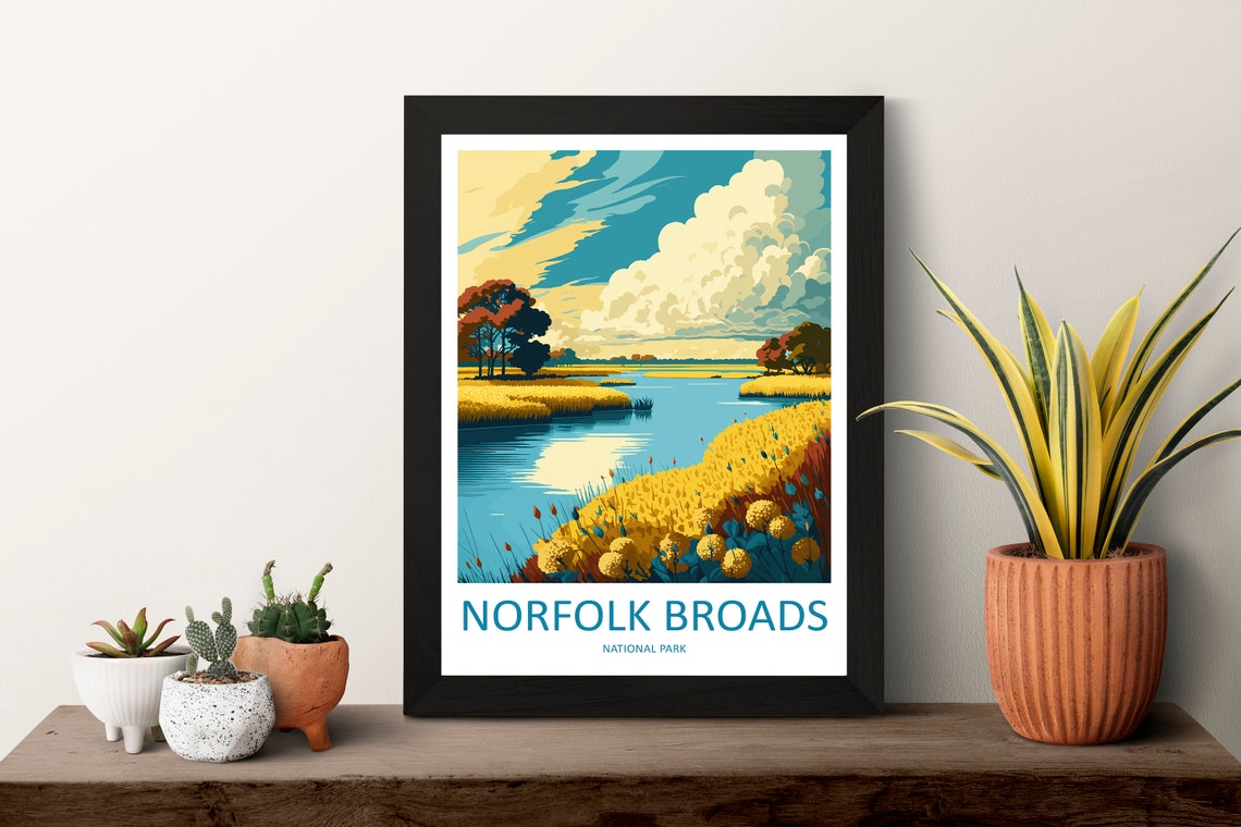 Norfolk Broads National Park Golden Marsh River Landscape Poster - Image 3
