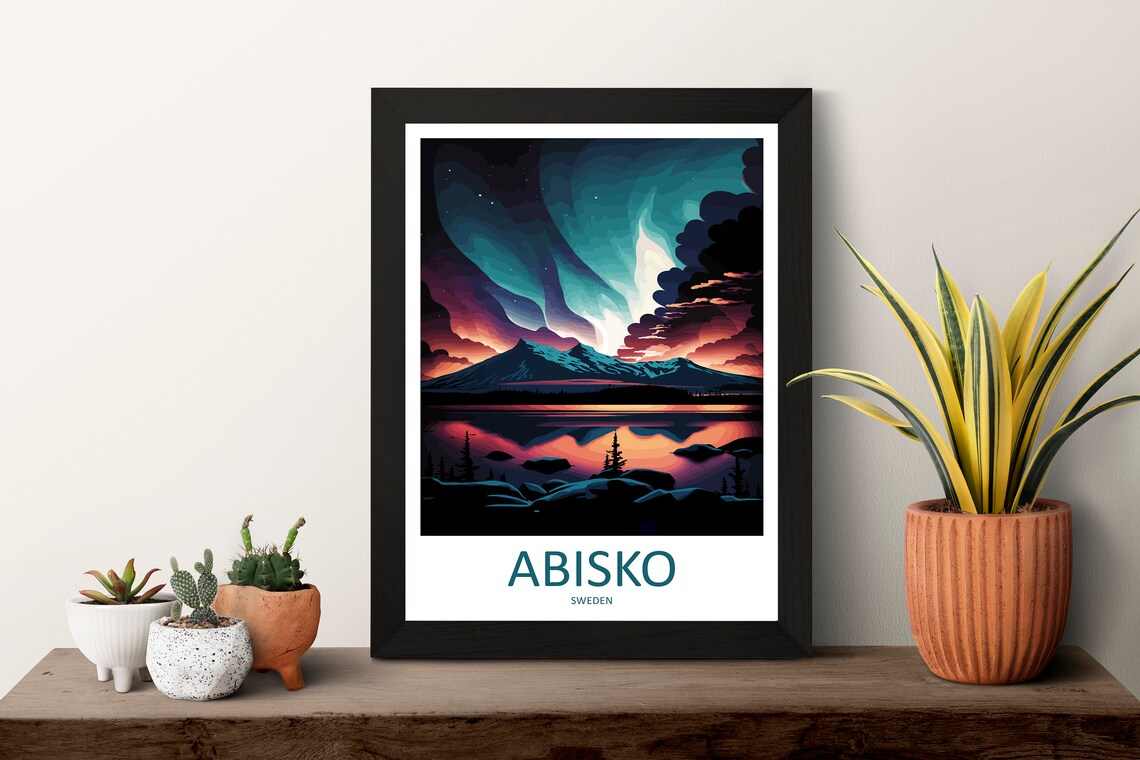Abisko Sweden Northern Lights Over Mountain Lake Night Poster Art - Image 3