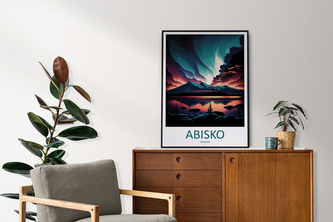 Abisko Sweden Northern Lights Over Mountain Lake Night Poster Art - Image 2