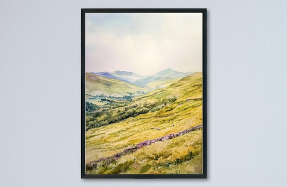 Brecon Beacons Wales Rolling Hills Sheep Watercolor Art Poster
