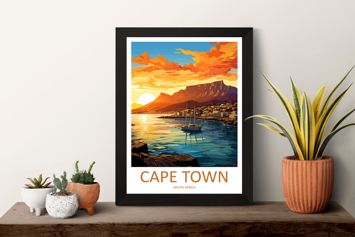 Cape Town South Africa Table Mountain Bay Sunset Harbor Poster - Image 3