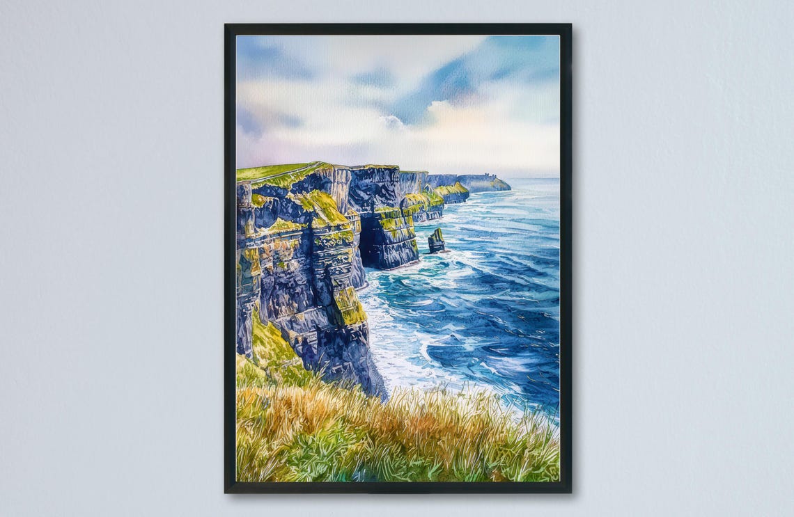 Cliffs of Moher Dramatic Sea Cliffs Watercolor Travel Poster