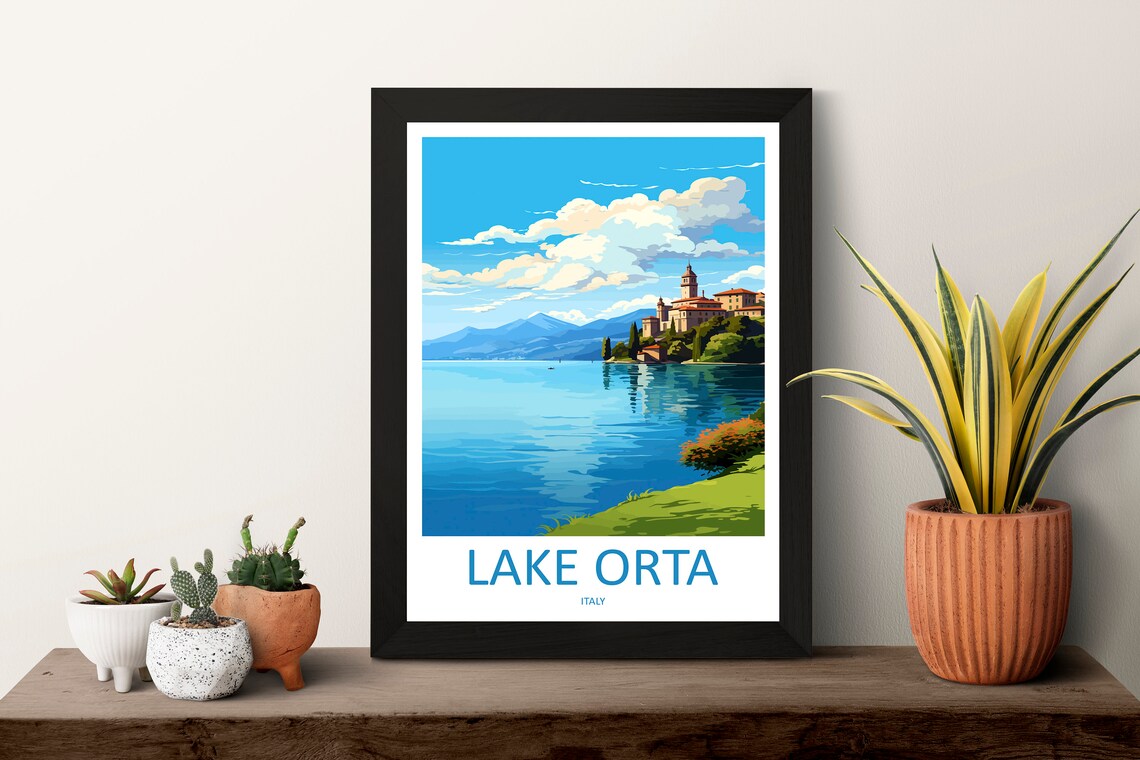 Lake Orta San Giulio Church Lakeside Italy Travel Art Poster - Image 3