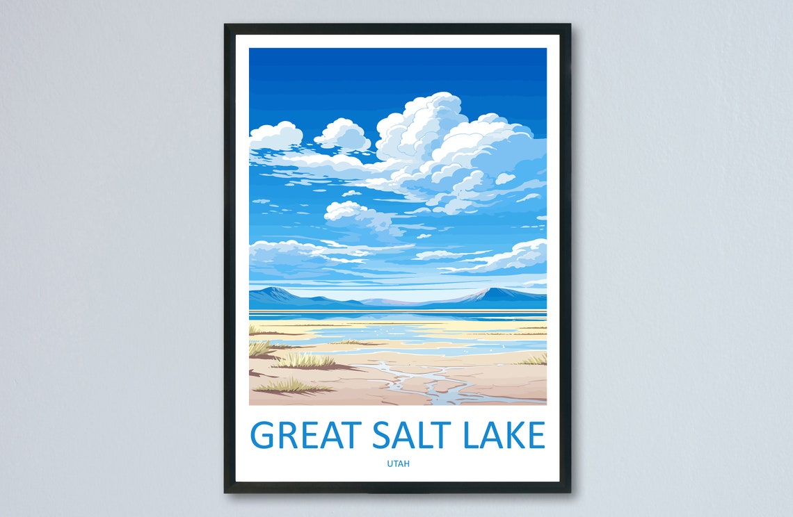 Great Salt Lake Utah Salt Flat Shoreline Clouds Travel Poster