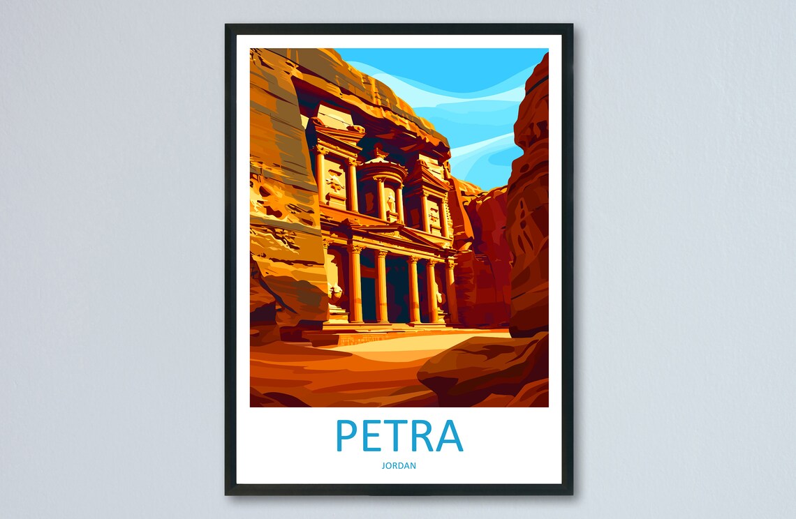 Petra Jordan The Treasury Rose Red Canyon Vintage Travel Poster