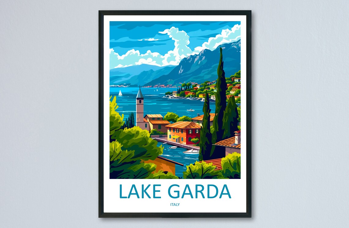 Lake Garda Travel Poster, Lake and Place Decor