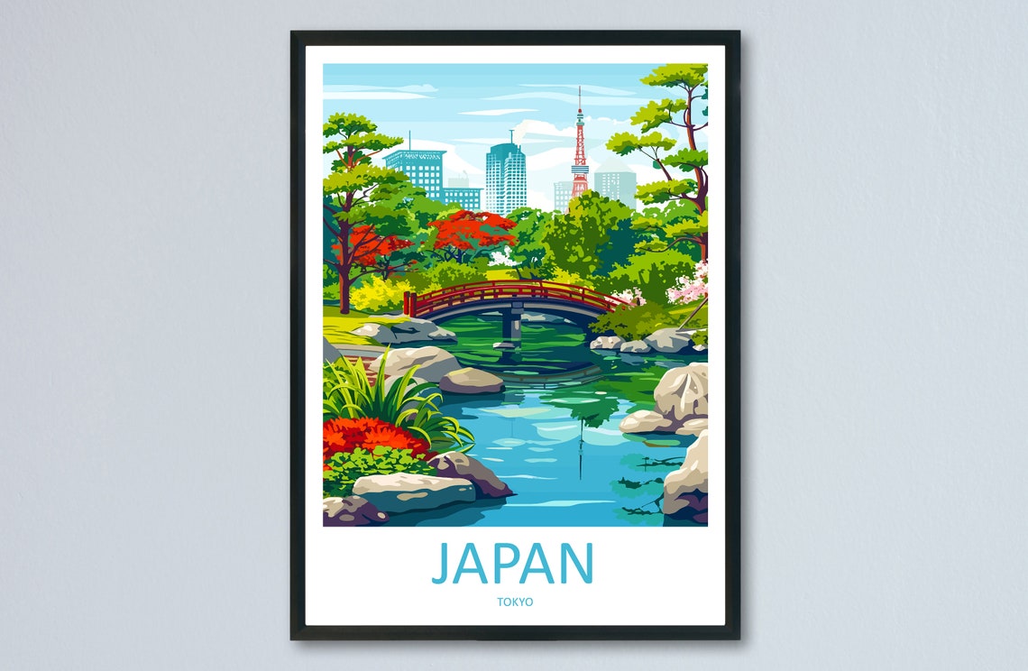 Japan Tokyo Garden Red Bridge Tower City Scenic Travel Poster - Image 3