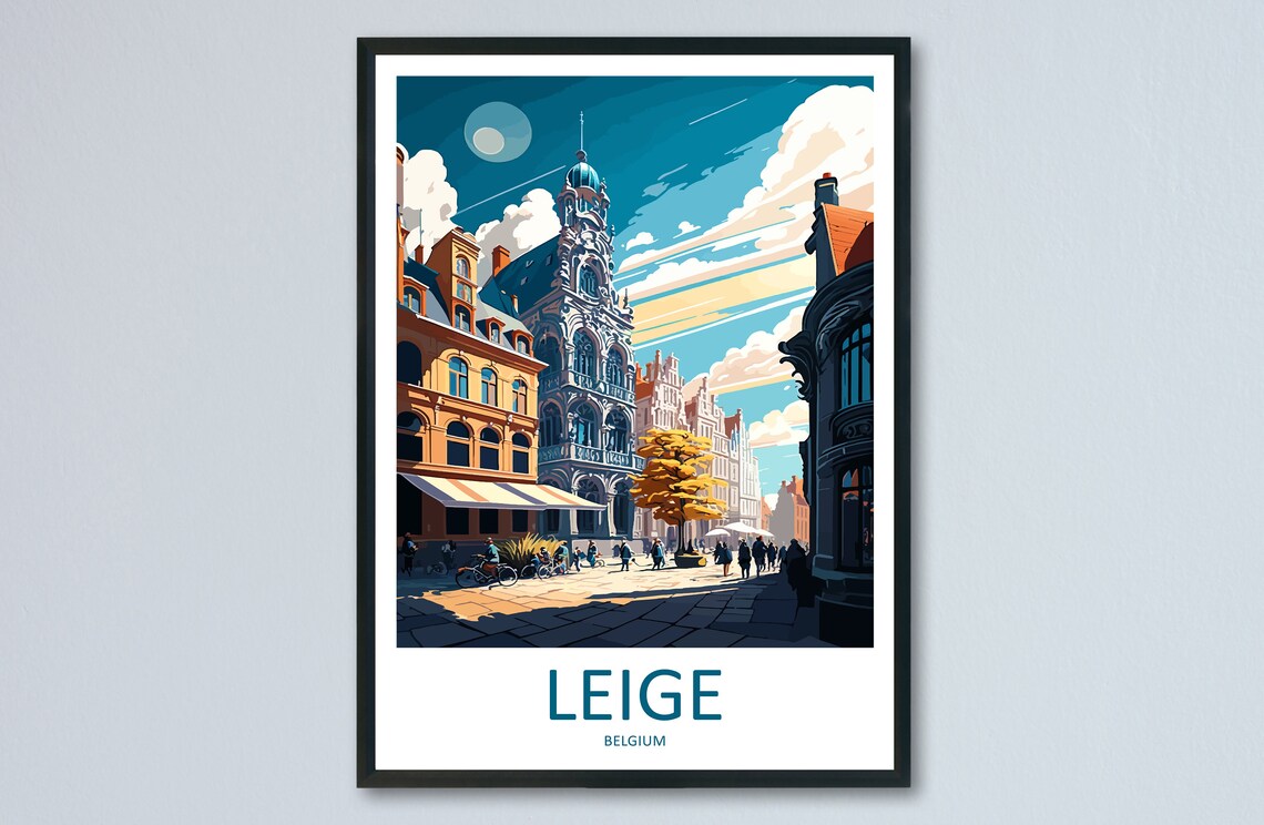 Leige Belgium Grand Place Old Town Architecture Travel Poster
