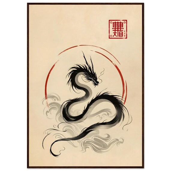 Japanese Dragon Art Poster Museumquality Matte Paper Metal Frame Minimalist Wall Decor Framed Print Zen Style