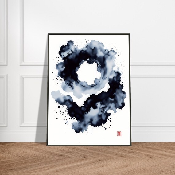 Smoky Ink Circle Abstract Ring Storm Cloud Watercolor Poster