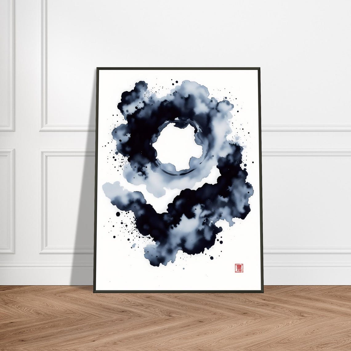 Smoky Ink Circle Abstract Ring Storm Cloud Watercolor Poster
