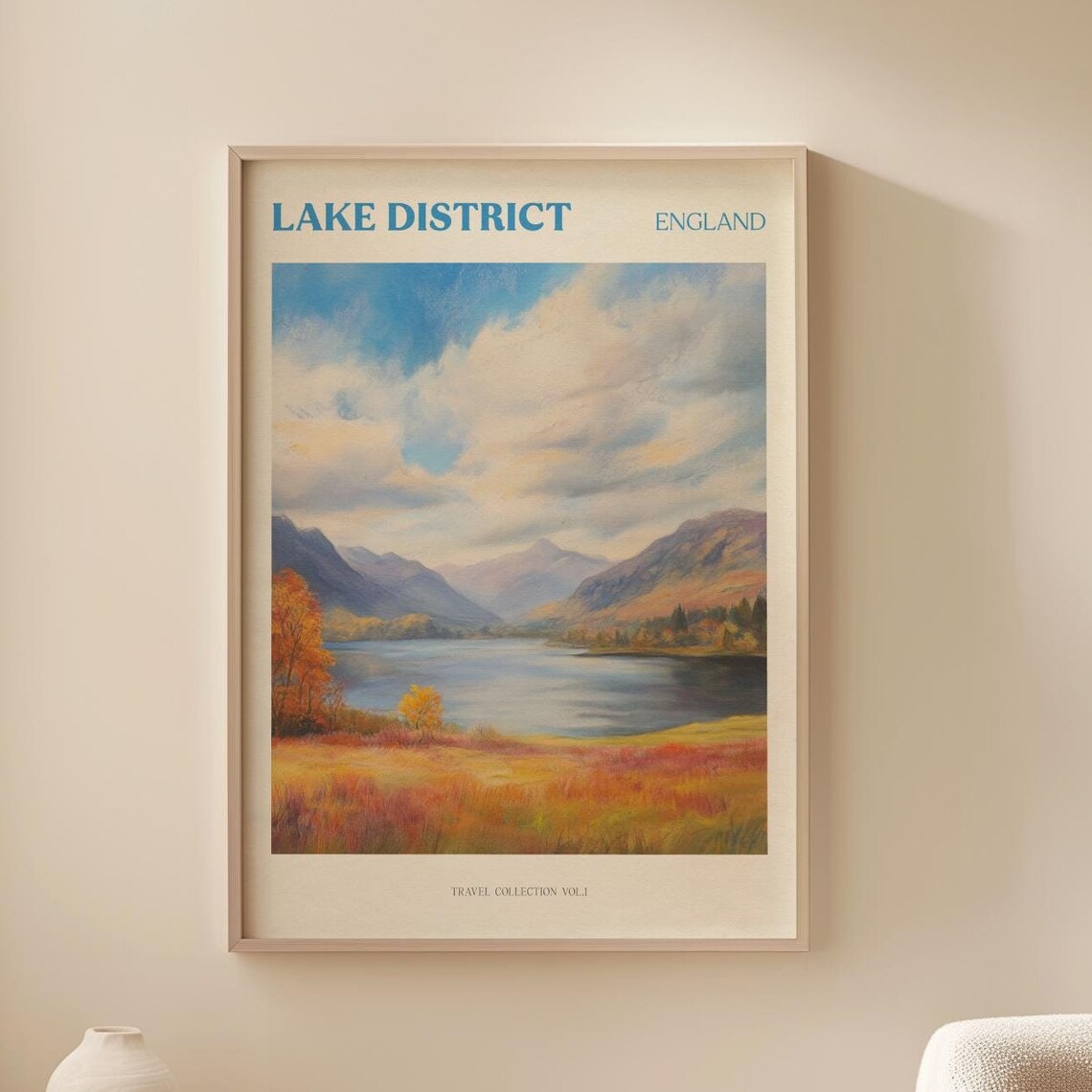Lake District England Autumn Lake Mountains Watercolor Travel Poster