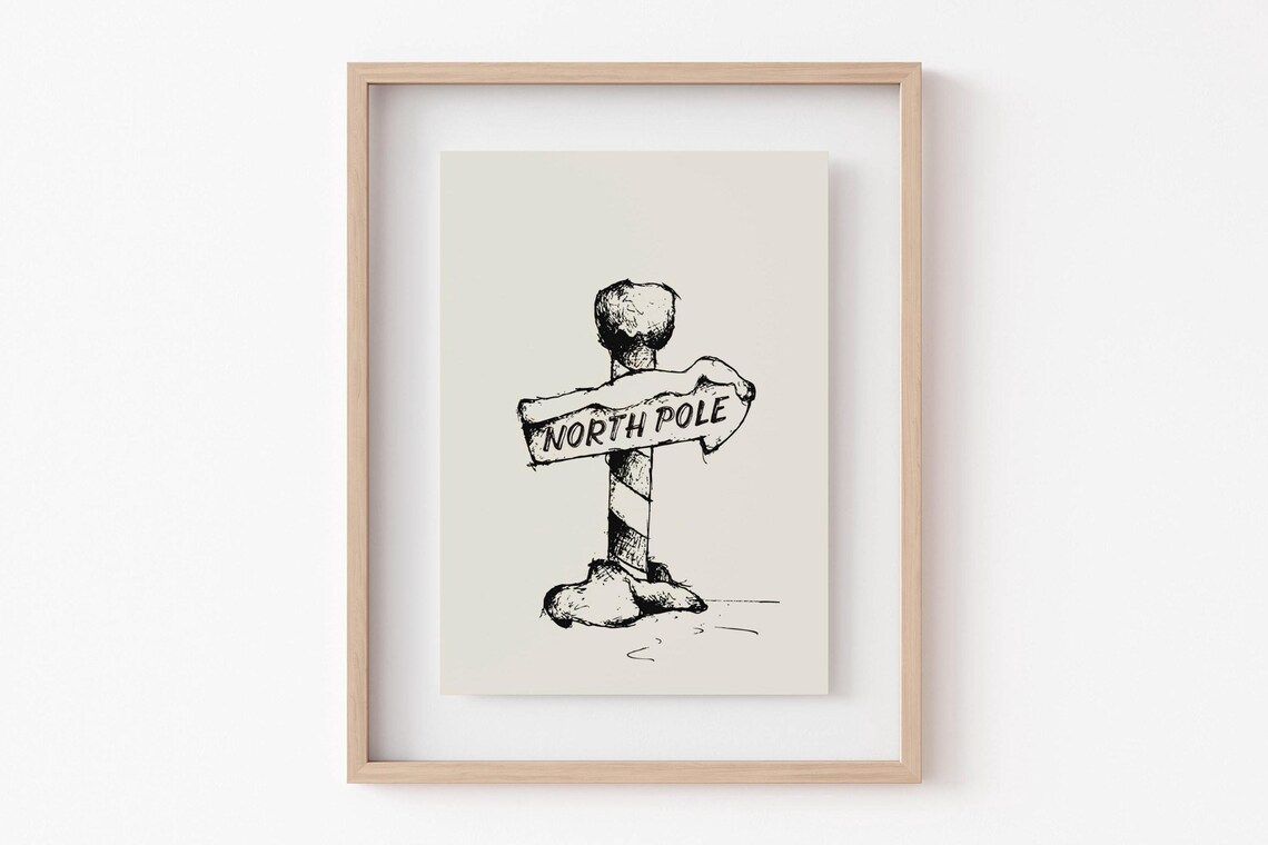 North Pole Signpost Hand Drawn Winter Christmas Sketch Poster - Image 5