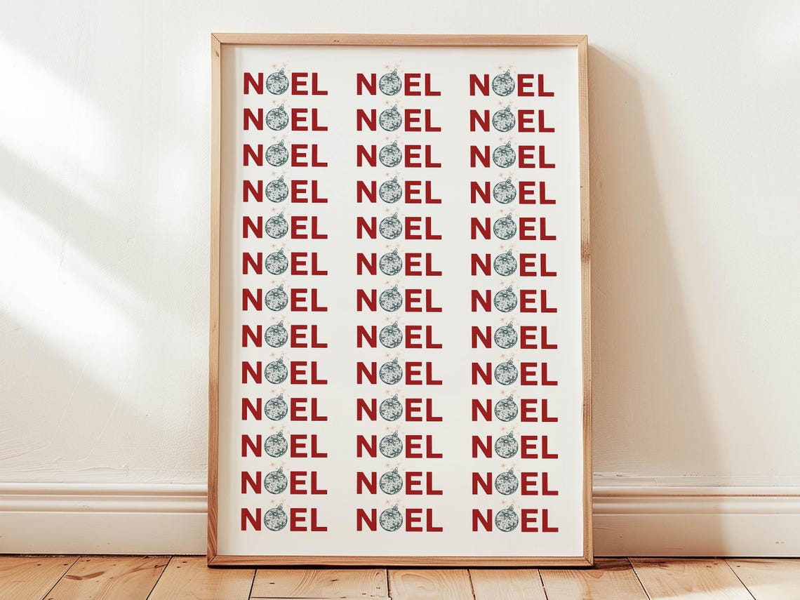 Noel Repeated Red Typography Ornament Pattern Christmas Poster - Image 4