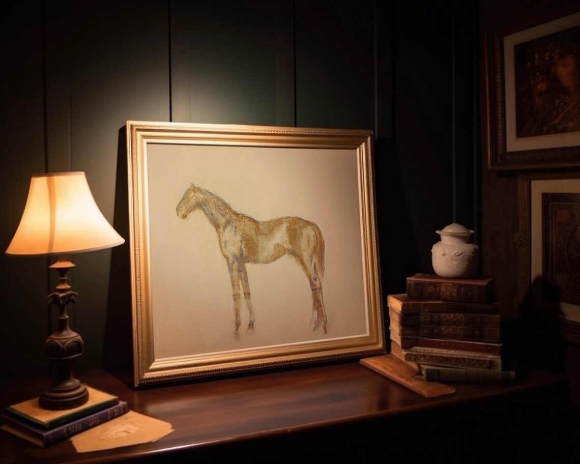 Antique Horse Sketch Neutral Pastel Equestrian Farmhouse Art Poster - Image 4