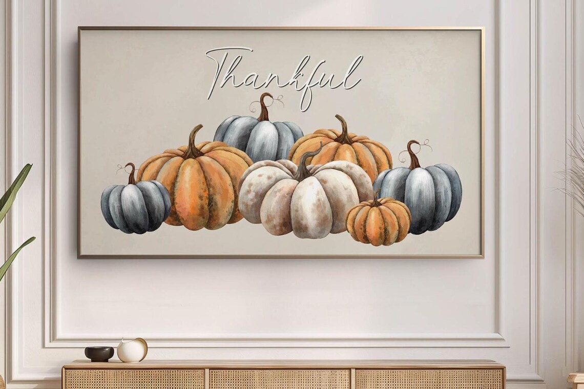 Thankful Watercolor Pumpkins Fall Harvest Thanksgiving Poster - Image 3