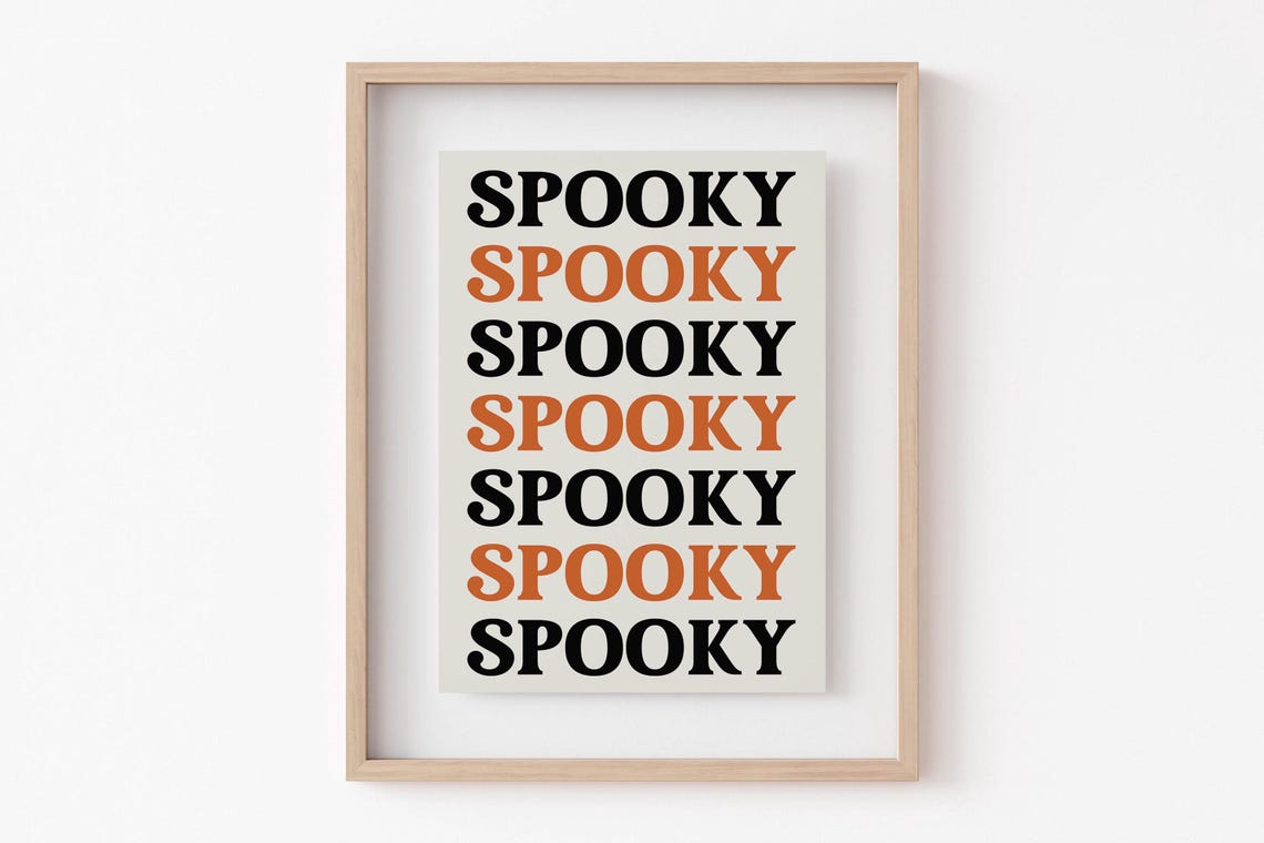 Spooky Repeat Typography Black Orange Retro Halloween Word Poster - Image 6