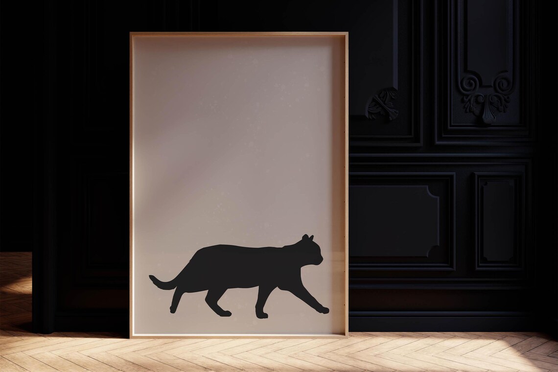 Black Cat Silhouette Minimalist Beige Modern Halloween Cat Poster - Image 2