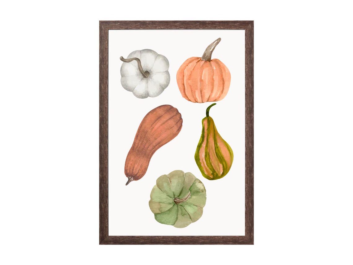 Watercolor Pumpkins And Fall Gourds Minimalist Autumn Art Poster - Image 2
