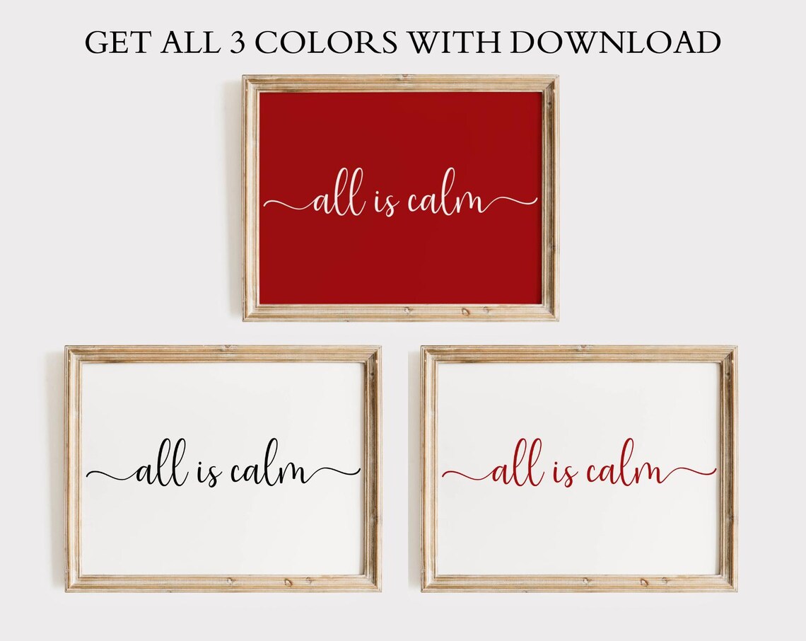 All Is Calm White Calligraphy Minimalist Red Christmas Poster - Image 4
