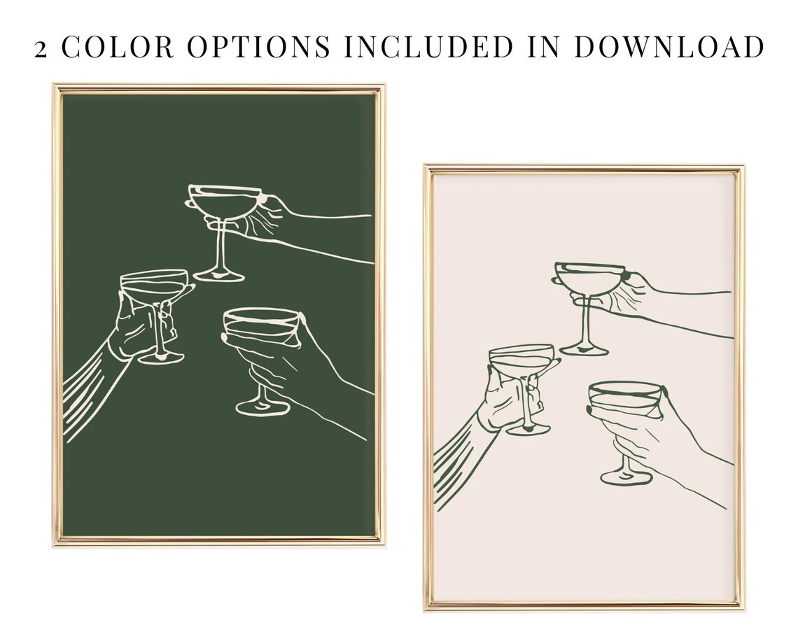 Elegant Cheers Coupe Glasses Toast Minimalist Pink Bar Cart Poster - Image 2