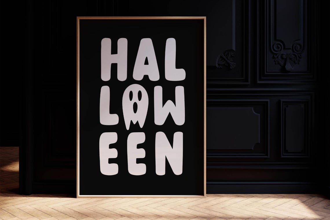 Fun Halloween Bold Bubble Letters Ghost Black and White Poster - Image 2