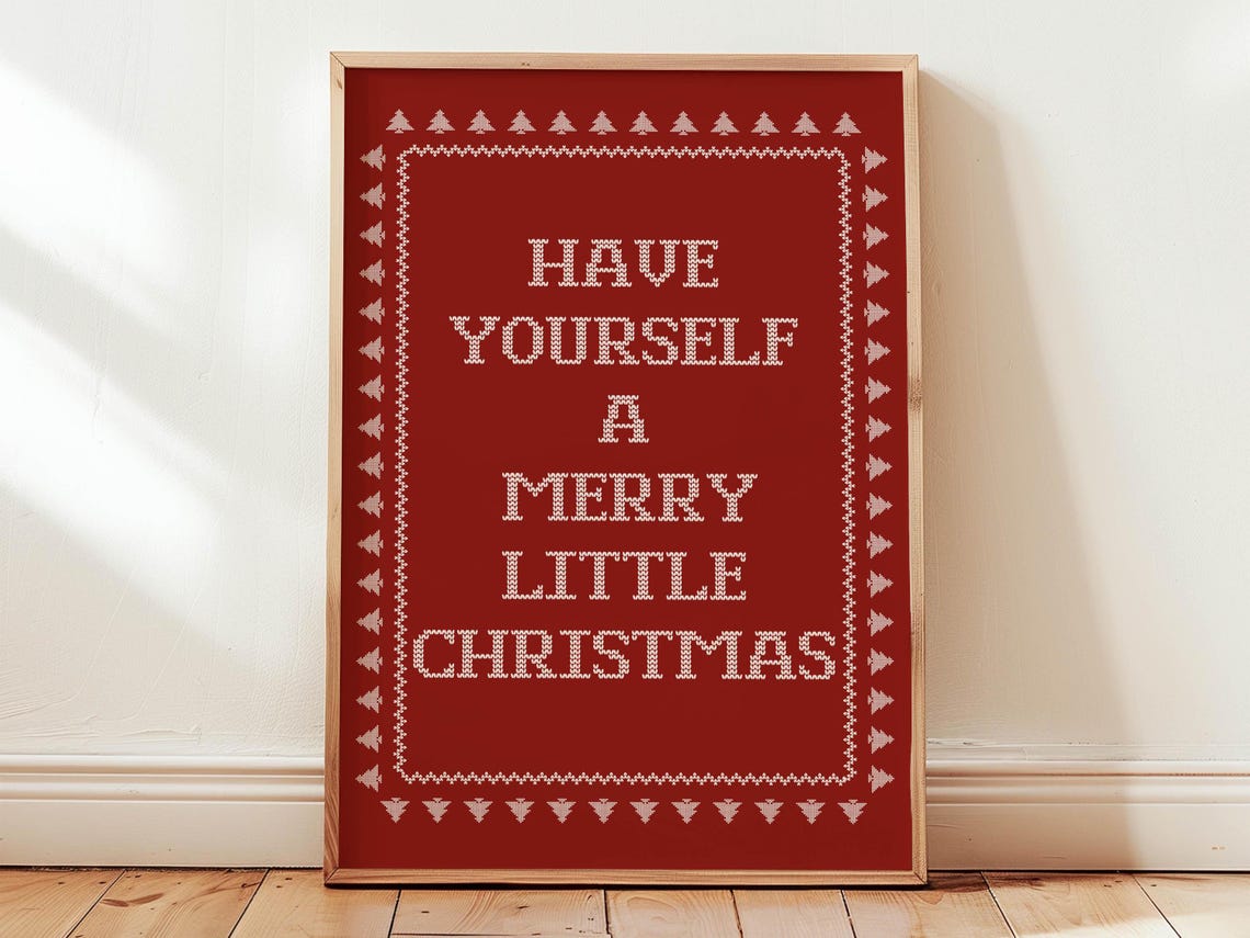 Have Yourself A Merry Little Christmas Red Knitted Style Poster - Image 3