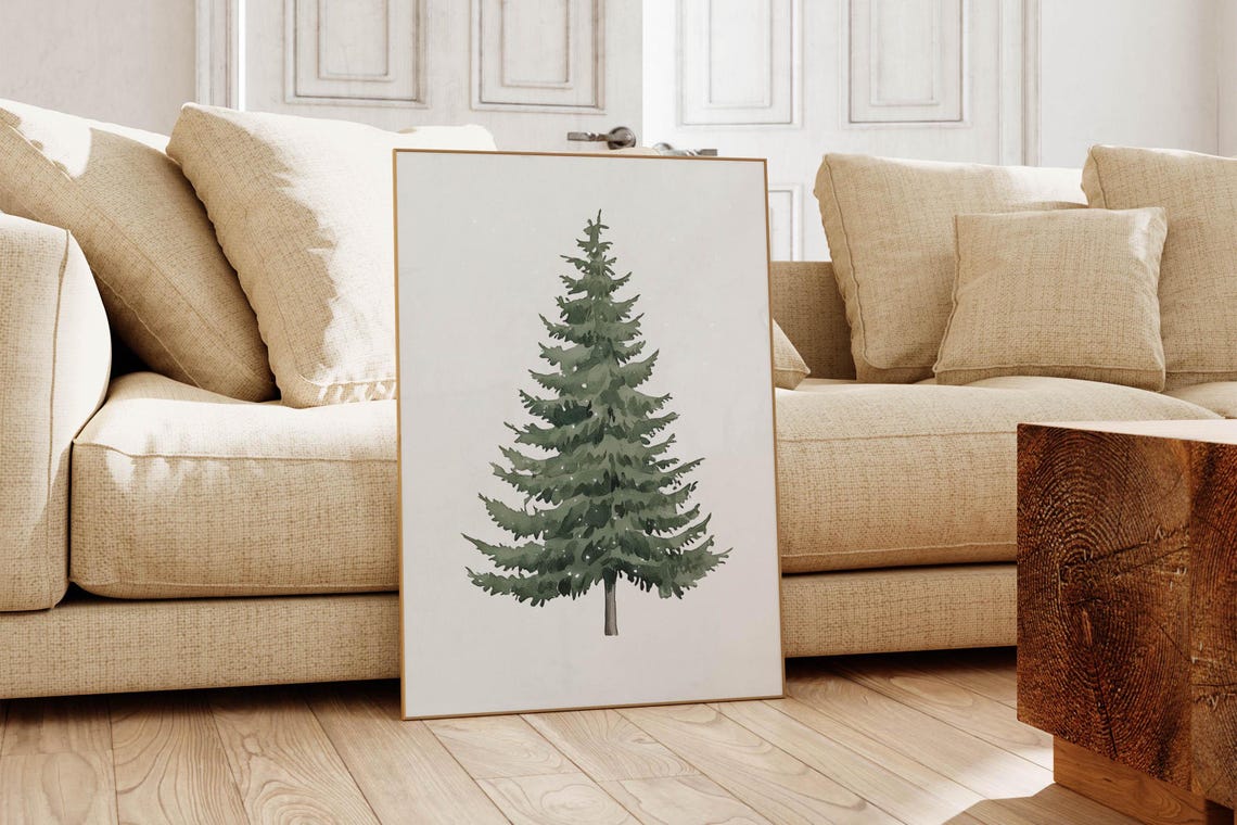 Watercolor Christmas Pine Tree Snowy Branches Winter Wall Poster - Image 6