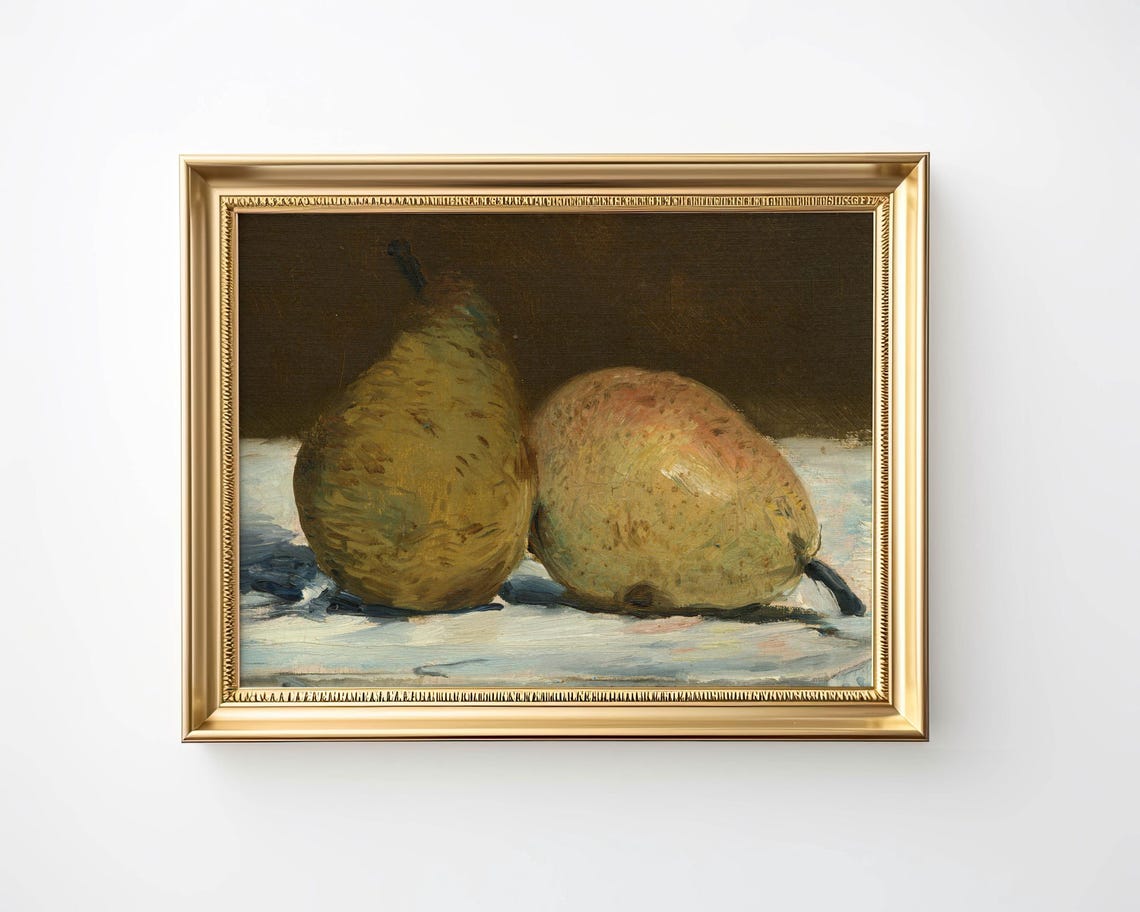Two Pears Classic Oil Painting Still Life Rustic Kitchen Poster - Image 6