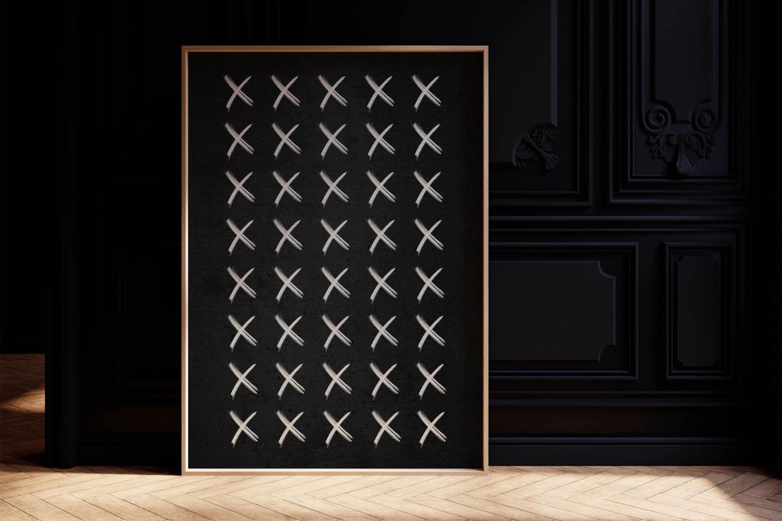 White X Marks Pattern On Black Minimalist Halloween Wall Decor Print - Image 3