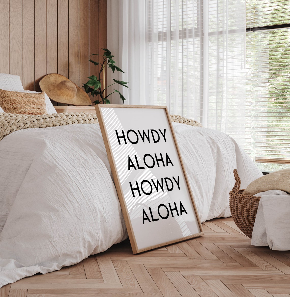 Playful Howdy Aloha Howdy Aloha Bold Typography Black White Poster - Image 6