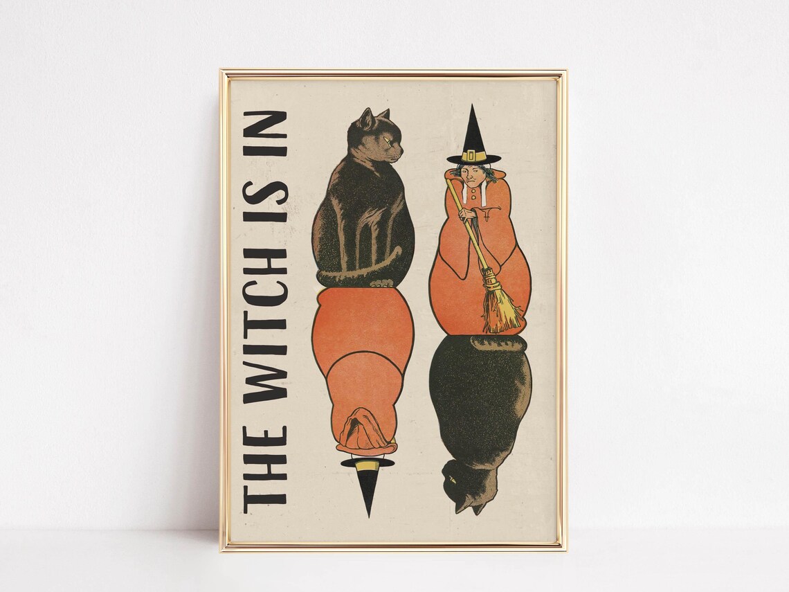The Witch Is In Reversible Cat And Witch Vintage Illusion Poster - Image 6