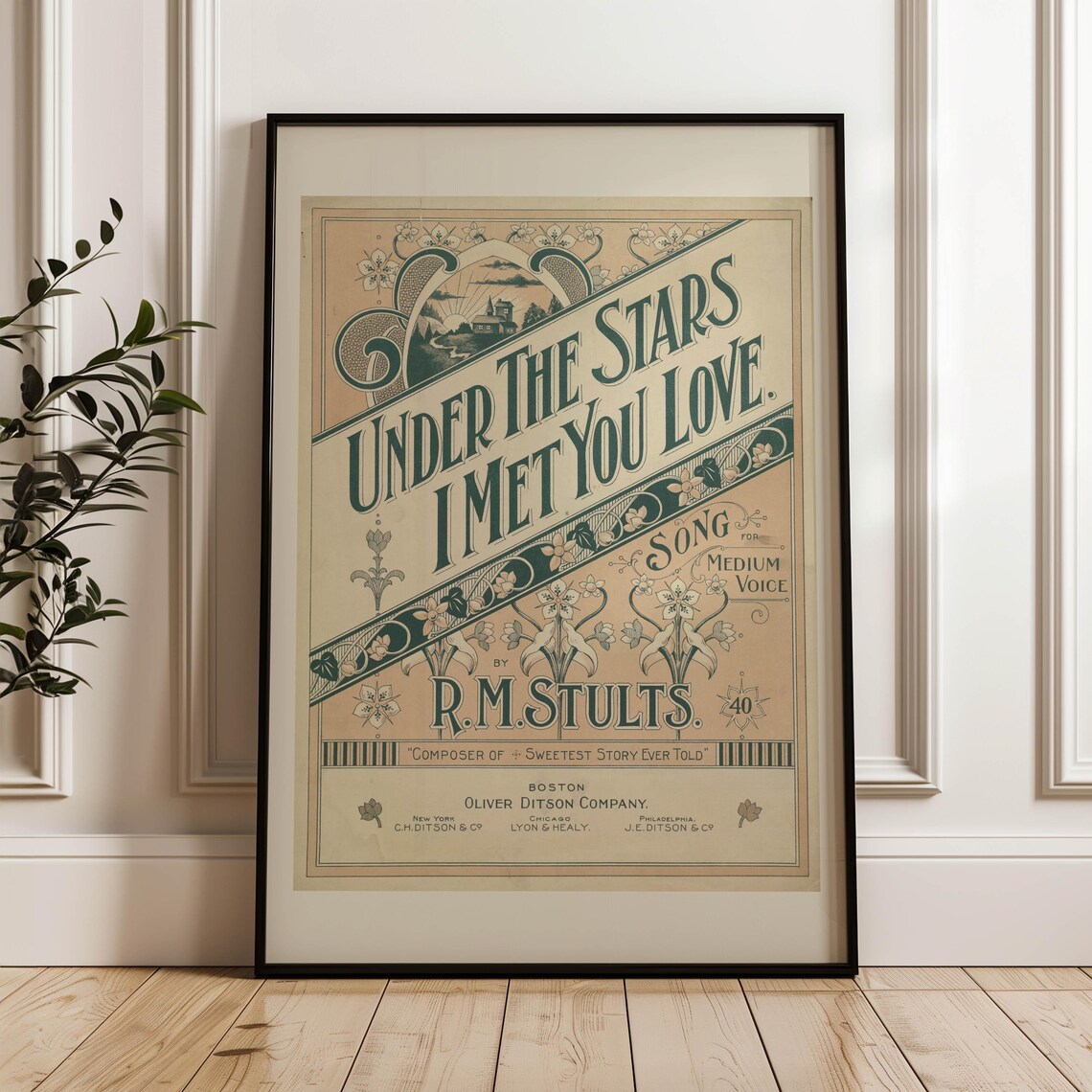 Under The Stars I Met You Love Antique Sheet Music Cover Art Poster - Image 4