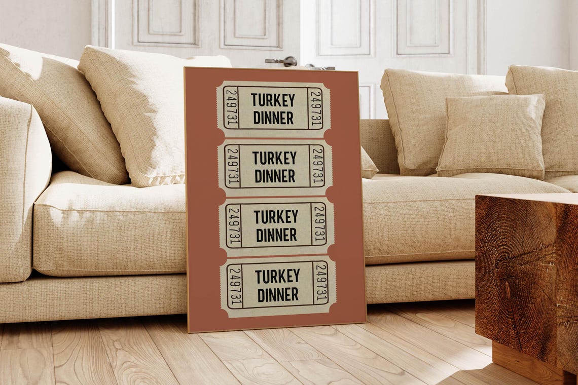 Turkey Dinner Ticket Stub Art Burnt Orange Thanksgiving Poster - Image 4