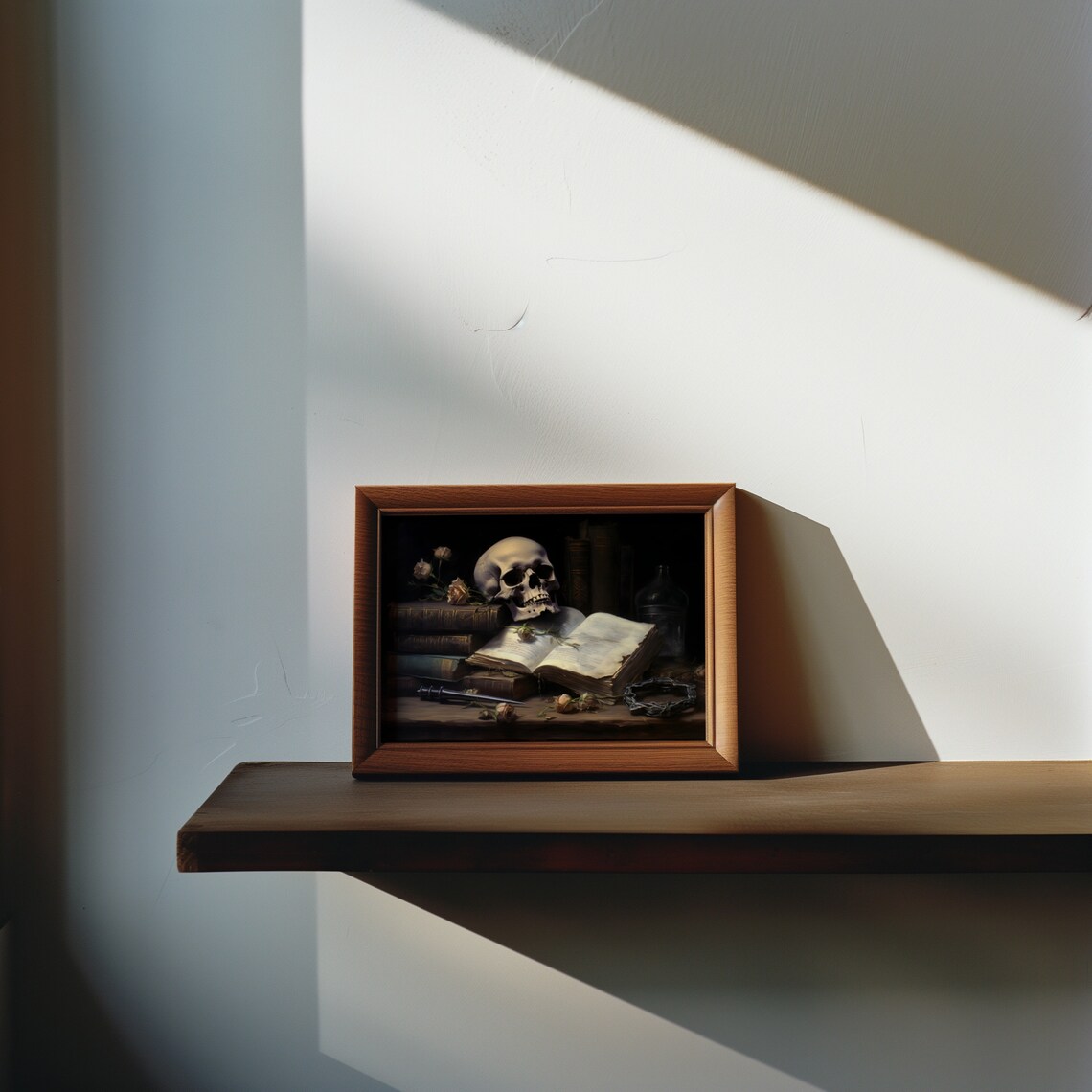 Skull Still Life with Antique Books Dark Academia Painting Poster - Image 2