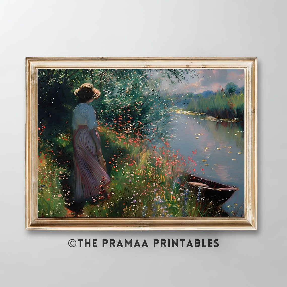 Woman in Garden by River Impressionist Floral Painting Poster