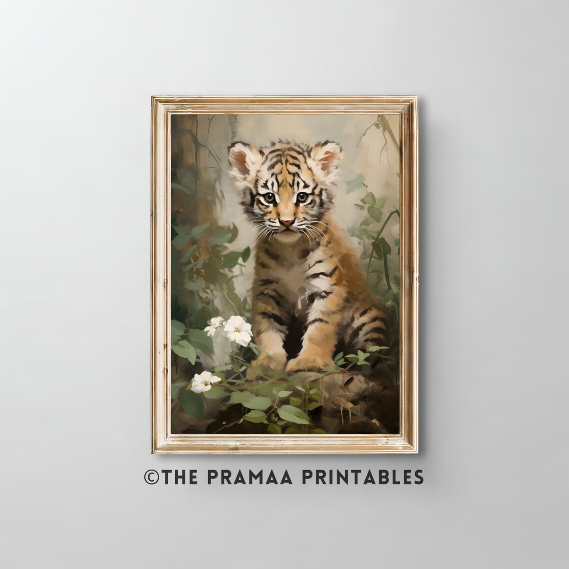 Tiger Cub Jungle Flowers Safari Nursery Baby Animal Art Poster
