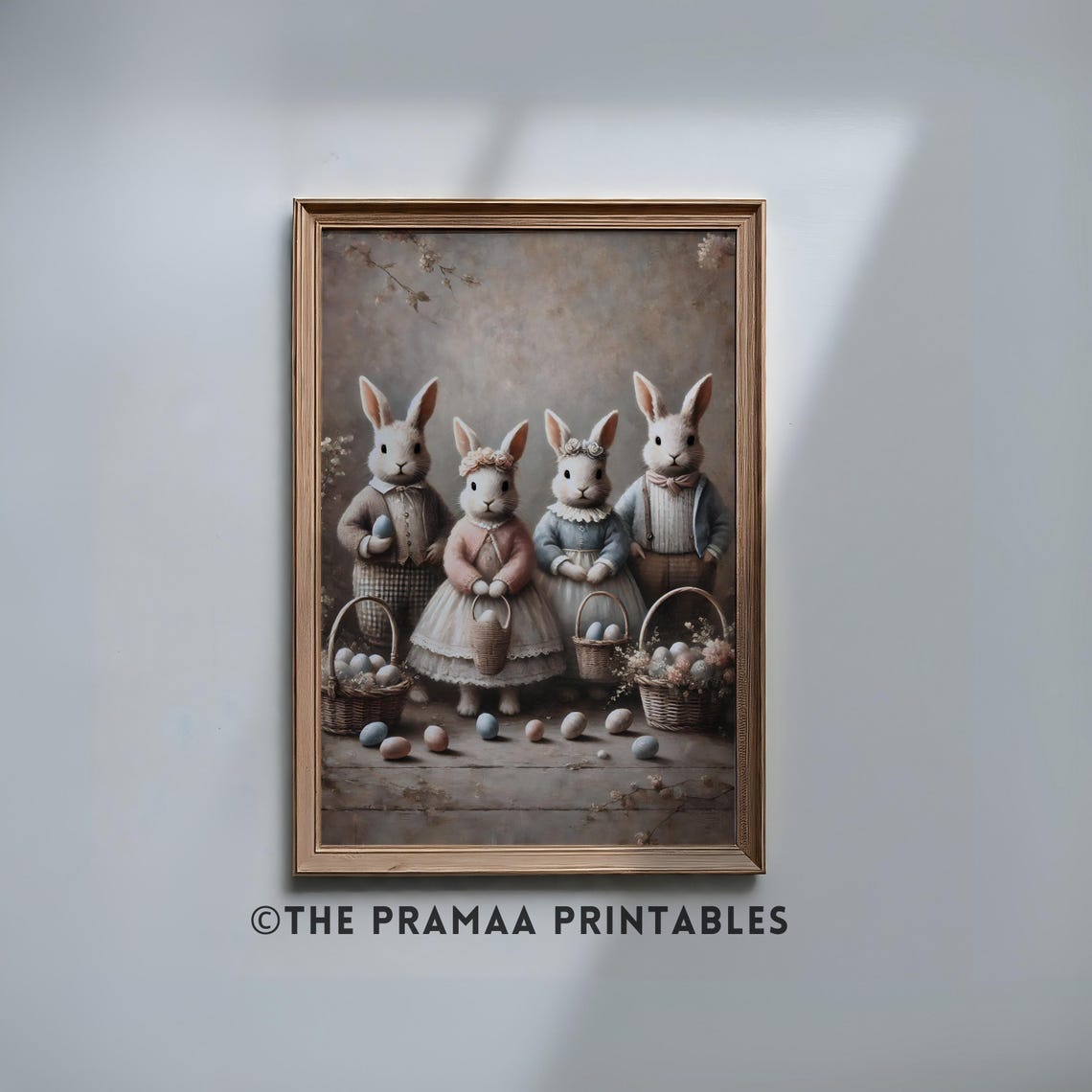 Bunny Family in Vintage Clothes Easter Eggs Spring Rabbit Poster