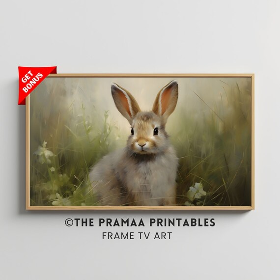 Bunny Sitting in Green Grass Soft Vintage Spring Rabbit Poster