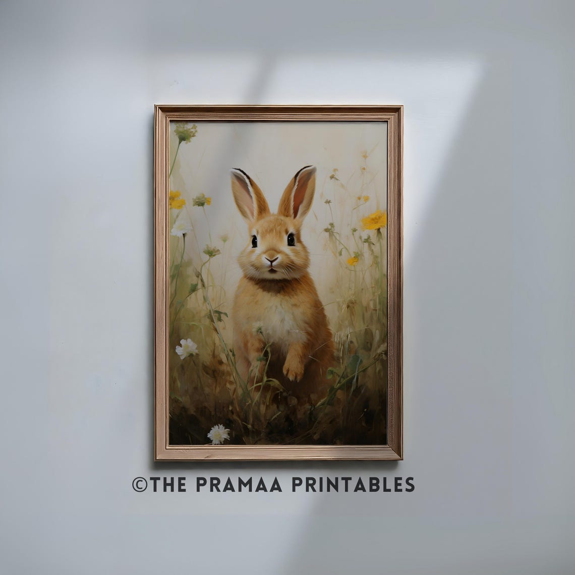 Spring Bunny Painting Easter Wall Art Cute Rabbit Artwork Woodland Animal Nursery Art Print Floral Easter Wall Decor Ew05
