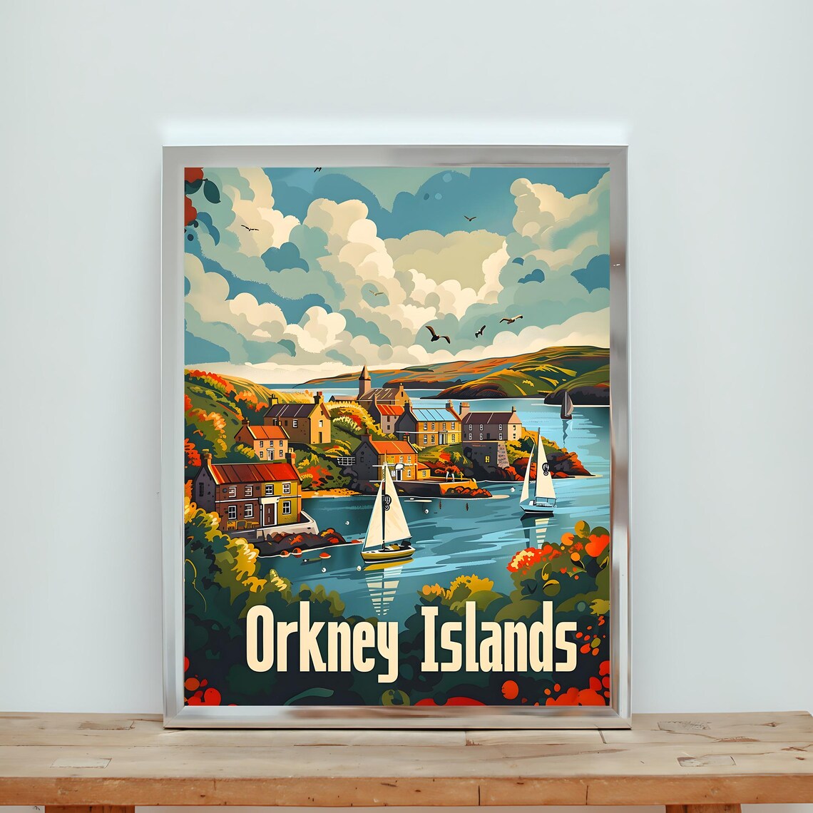 Orkney Islands Scotland Vintage Travel Poster Coastal Village Retro Art