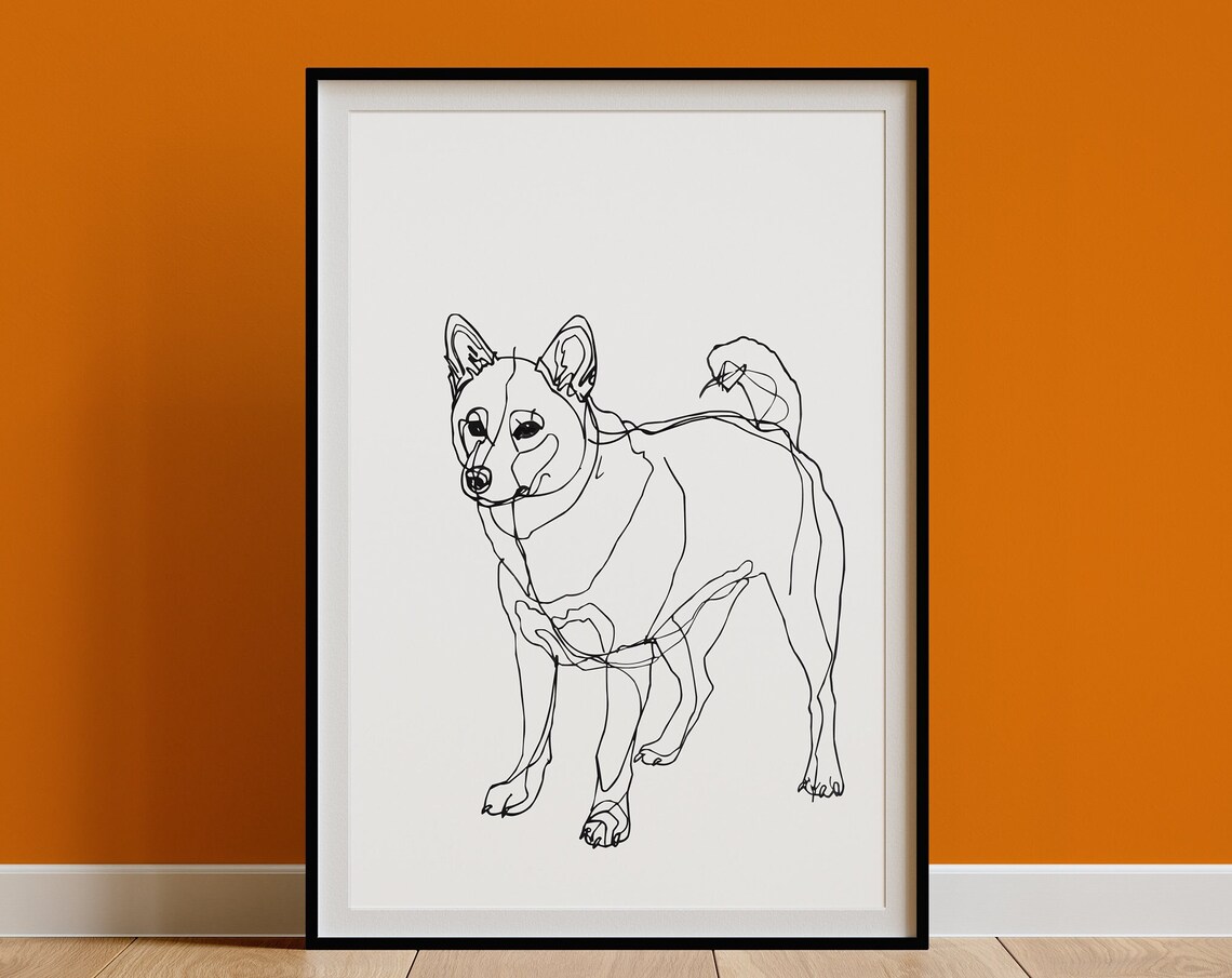 Shiba Inu Standing Full Body Minimal Line Drawing Japanese Dog Poster - Image 3