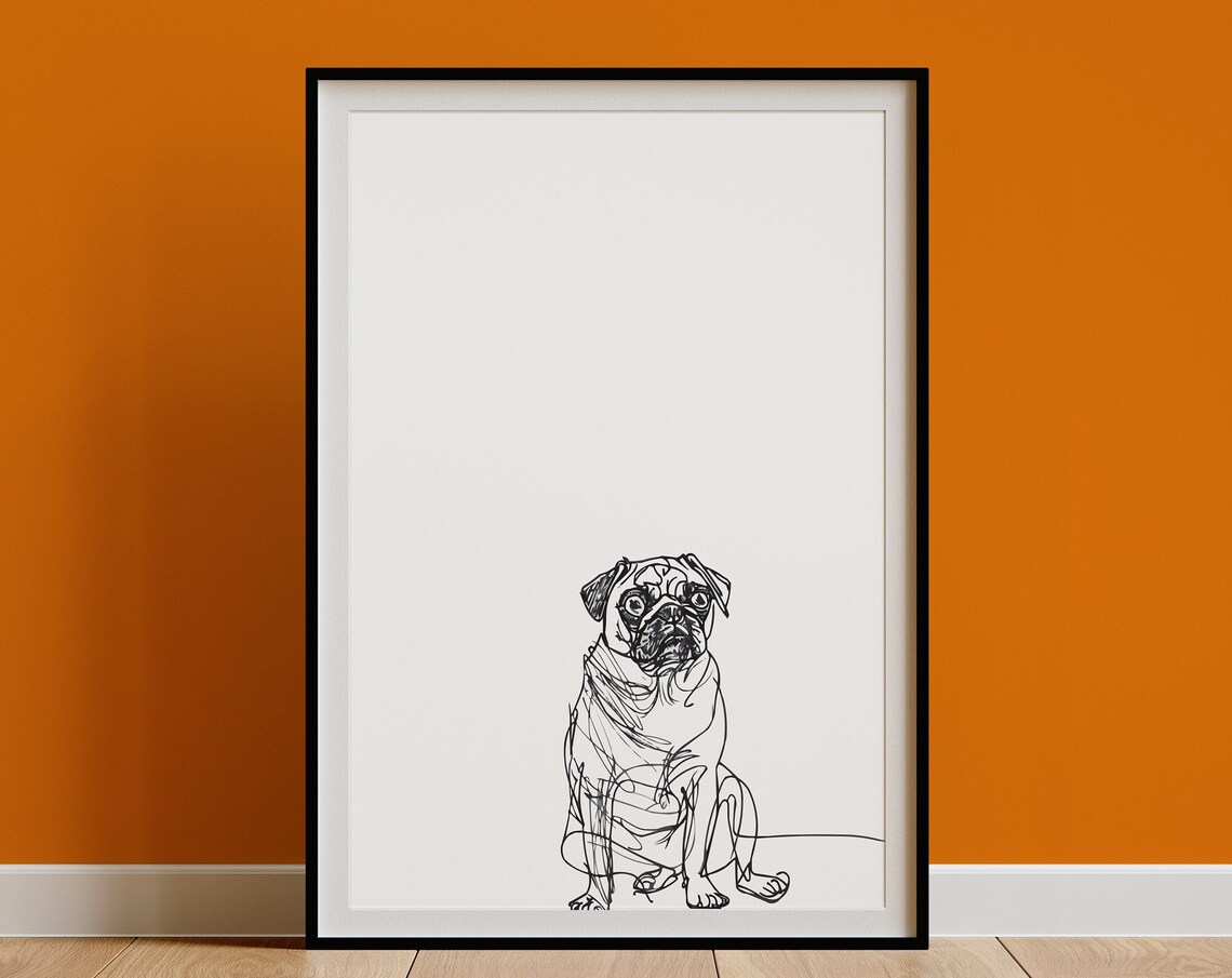 Sitting Pug Sketch Portrait Minimal Ink Line Drawing Dog Art Poster - Image 3