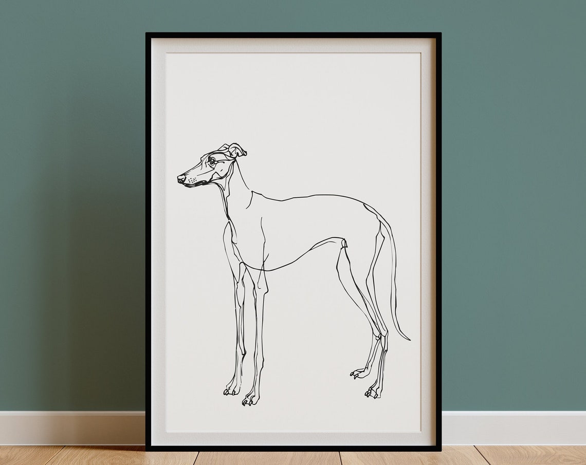 Greyhound Standing Side Profile Minimal Continuous Line Drawing Poster