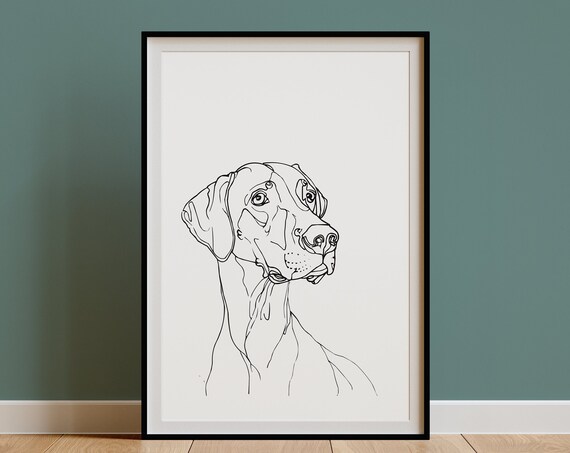 Weimaraner Wall Art Print Minimalist Line Drawing Poster Ugly Bad Cute Pet Portrait Mid Century Modern Dcor Gift Dog Mom Owner