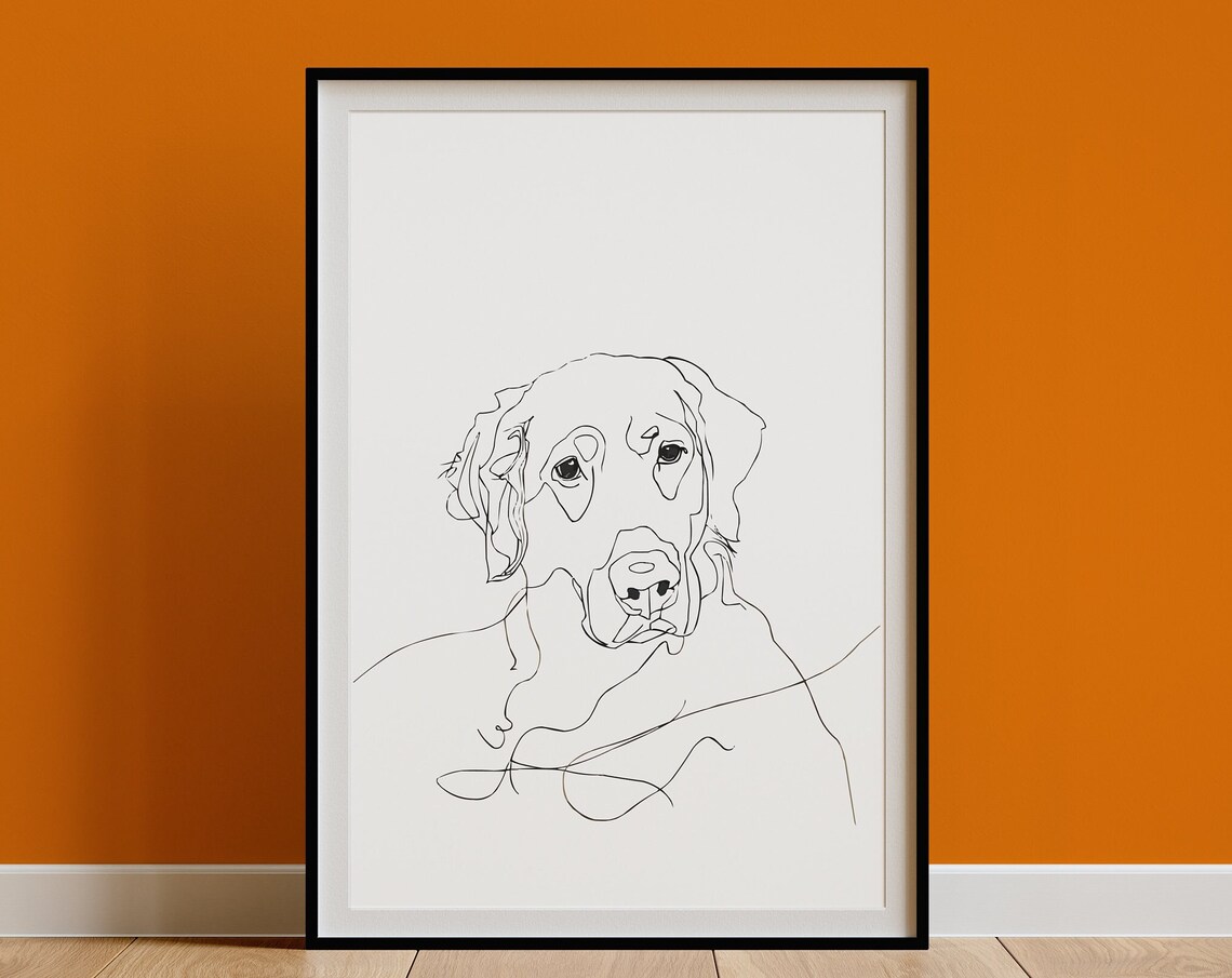 Golden Retriever Resting Head Tender Dreamy Line Art Portrait Poster - Image 3