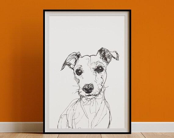 Jack Russell Wall Art Print Minimal Line Drawing Poster Ugly Cute Badly Drawn Pet Portrait Mid Century Modern Gift Dog Mom Owner